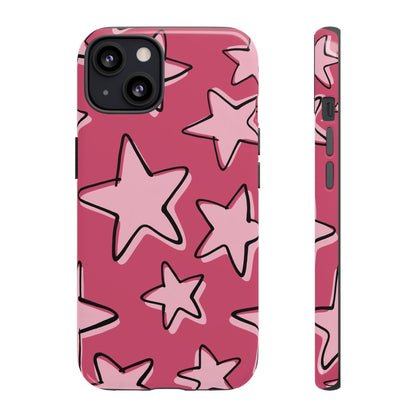 Raspberry Pink Doodle Star Phone Case