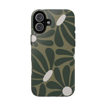 Retro Olive Green Daisy Pattern Phone Case - Green Phone Case - iPhone 16 Plus / Glossy