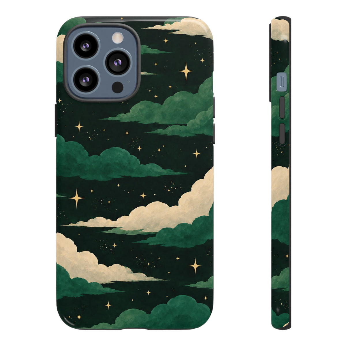 Illustrated Emerald Green Clouds & Stars Phone Case