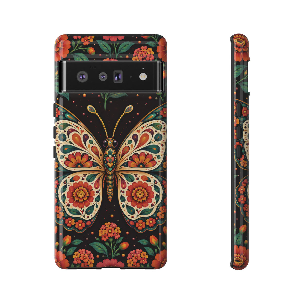 Vibrant Terracotta and Teal Calavera Butterfly Phone Case - Multicolor Phone Case - Google Pixel 6 Pro / Glossy
