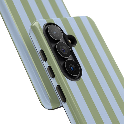 Trendy Ice Blue & Green Stripe Pattern Phone Case - Blue Phone Case