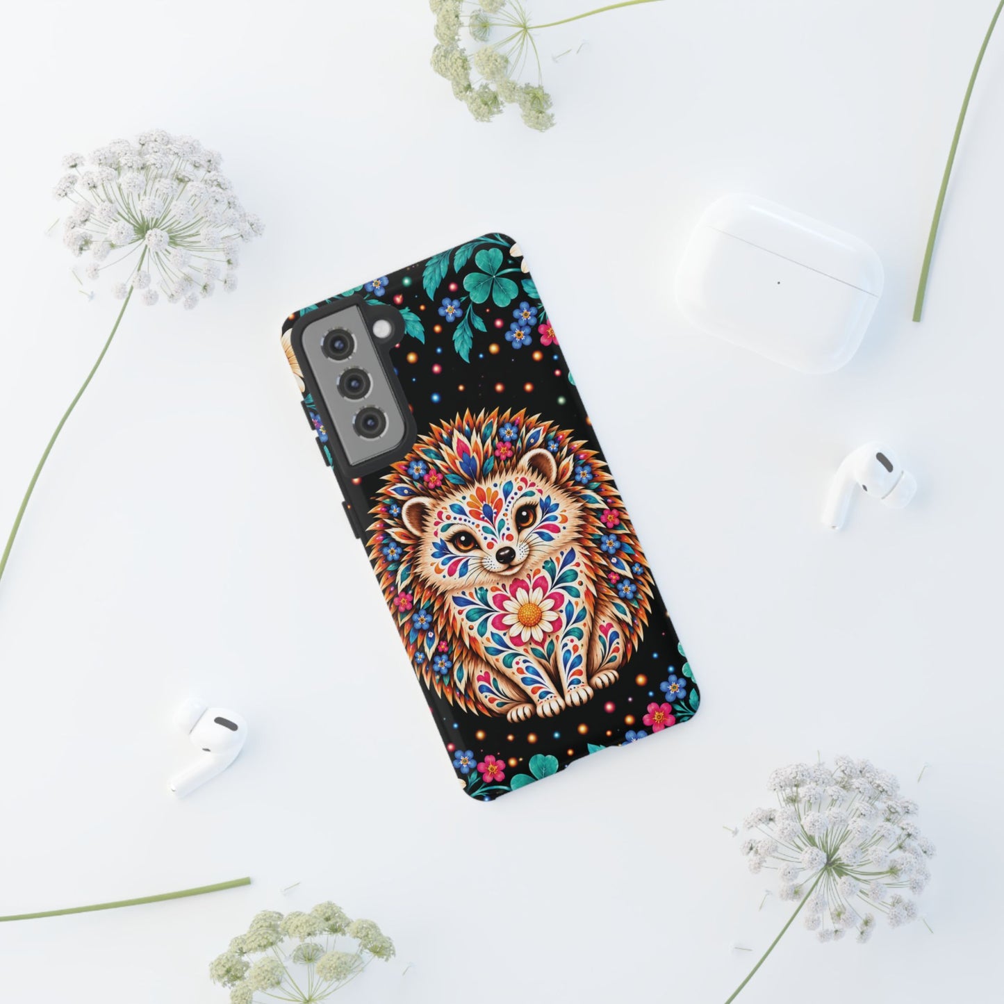 Vibrant Orange and Turquoise Calavera Hedgehog Phone Case - Multicolor Phone Case