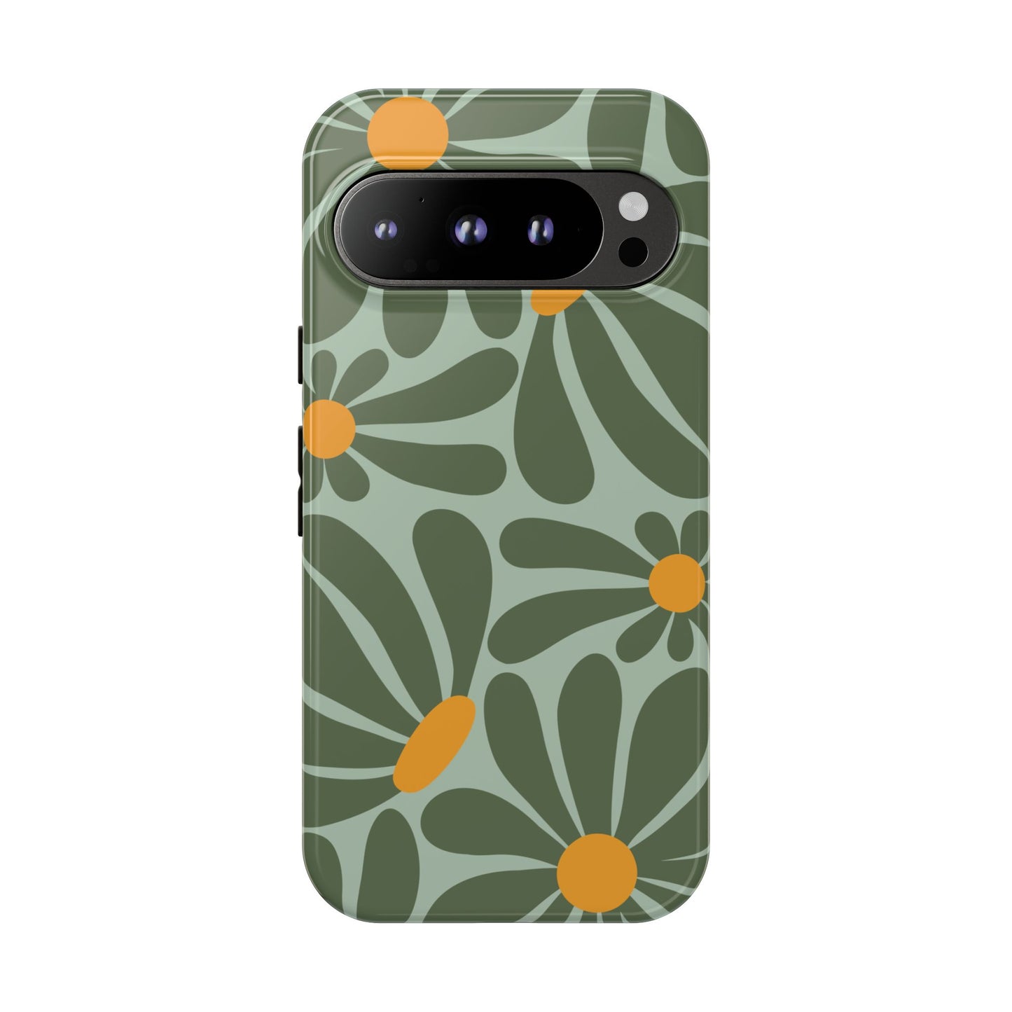 Google Pixel 9 Pro / Glossy Phone Case - Retro Green Daisy Pattern Phone Case