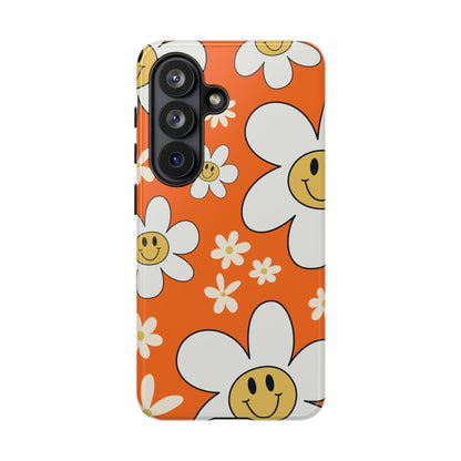 Fun Retro Daisy Pattern with Orange Background Phone Case - Orange Phone Case - Samsung Galaxy S26 / Glossy