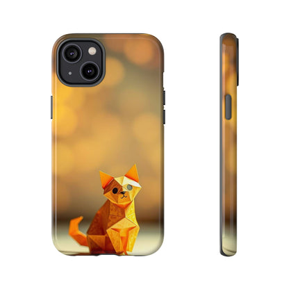 iPhone 14 Plus / Glossy Phone Case - Origami Cat Design Phone Case