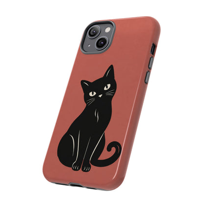 Minimalist Coral Red & Black Cat Phone Case