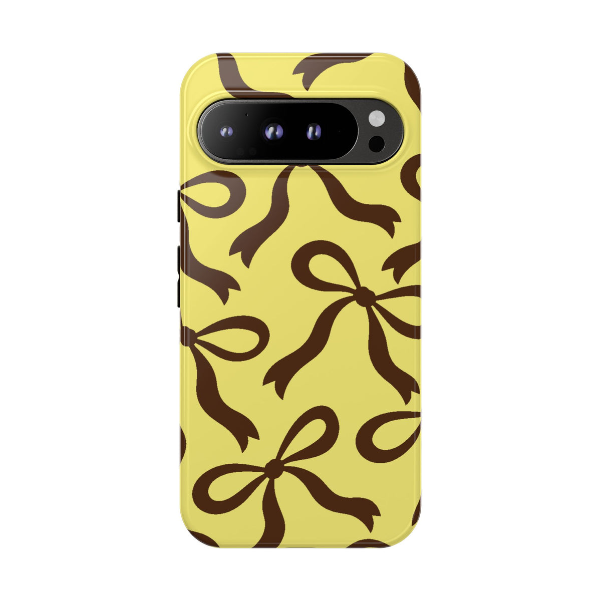 Bold Butter Yellow and Chocolate Brown Bow Pattern Phone Case - Yellow Phone Case - Google Pixel 9 Pro XL / Glossy