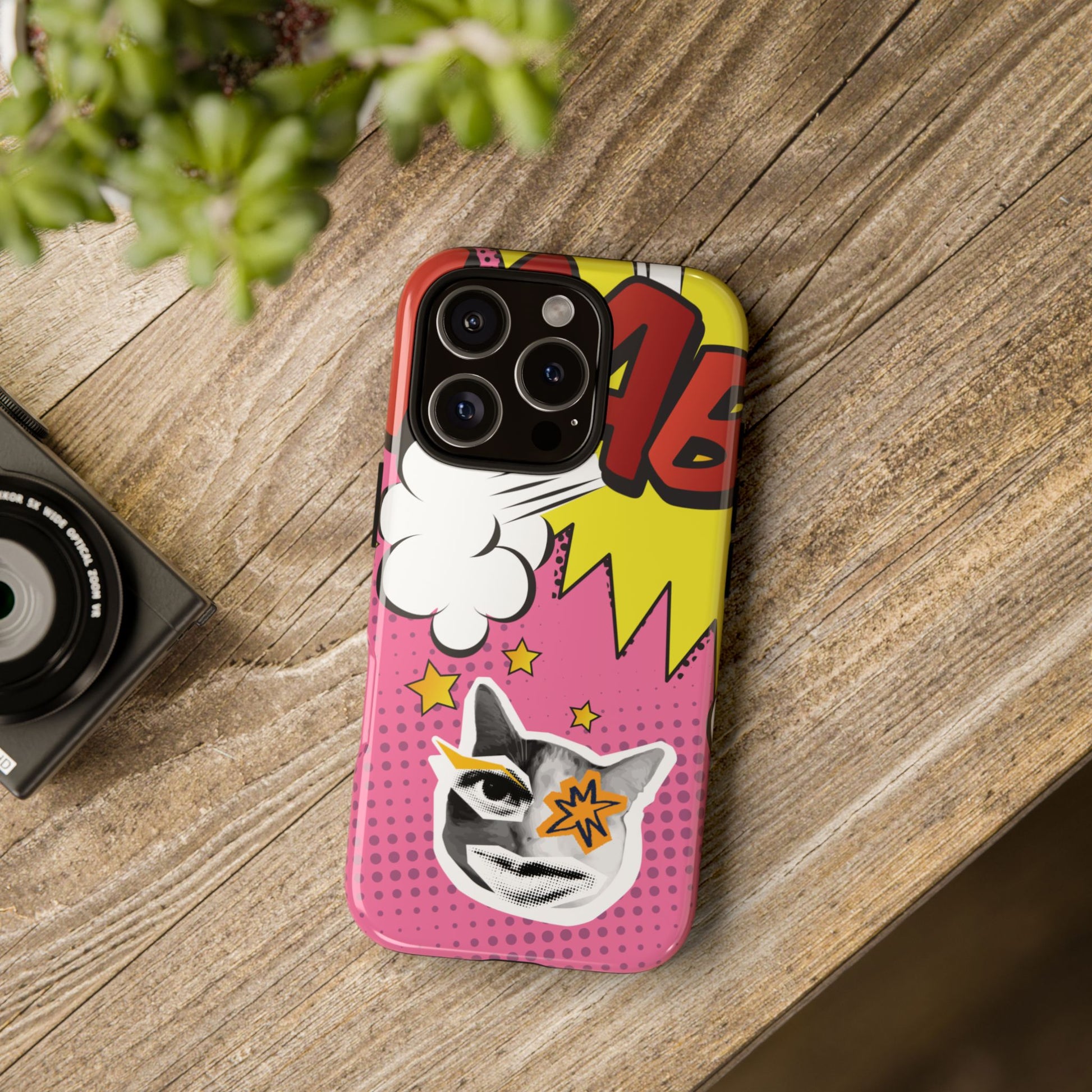 Bold Pink Pop Art Cat Phone Case - Pink Phone Case