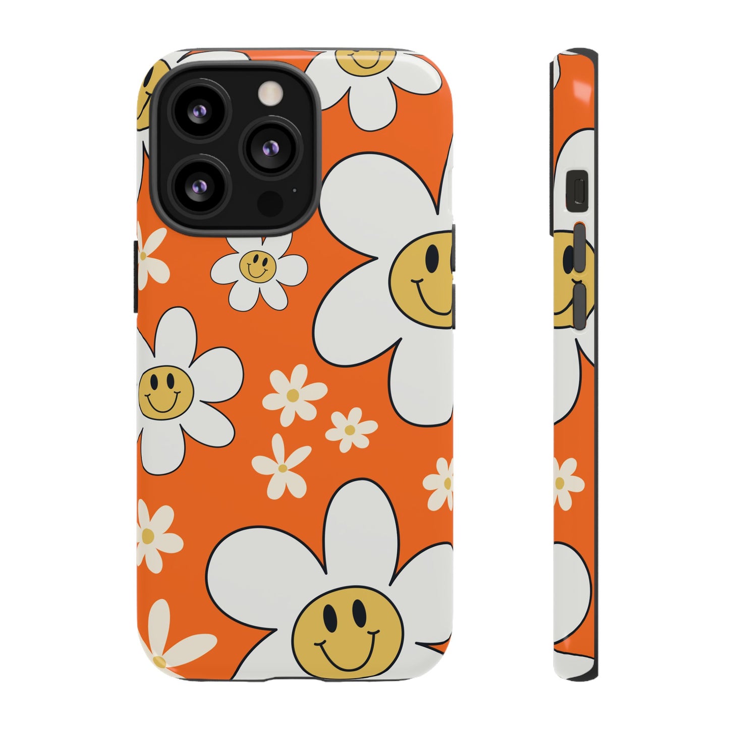 Fun Retro Daisy Pattern with Orange Background Phone Case - Orange Phone Case - iPhone 13 Pro / Glossy
