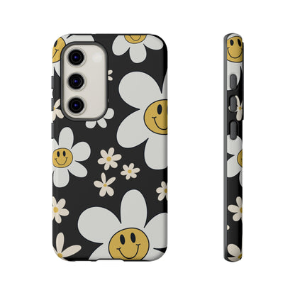 Samsung Galaxy S23 / Glossy Phone Case - Fun Retro Daisy Pattern with Dark Grey Background Phone Case