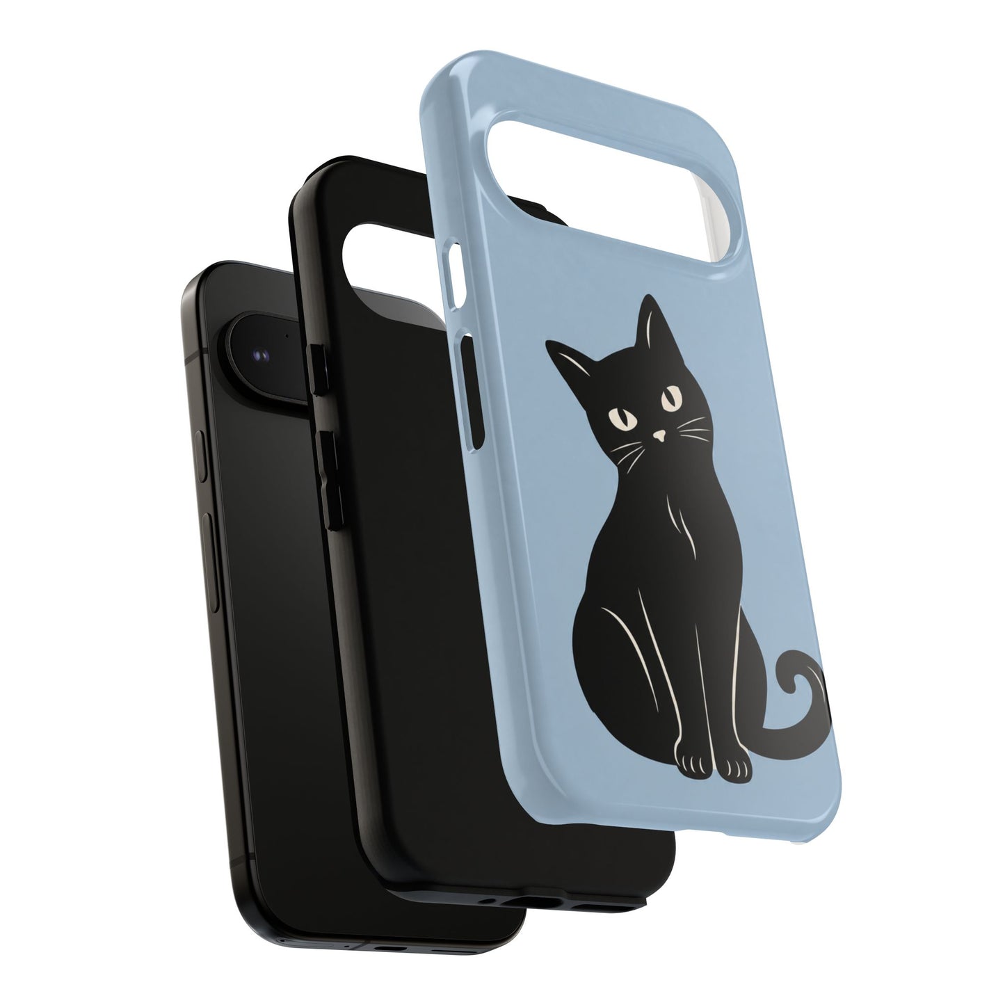 Minimalist Powder Blue & Black Cat Phone Case