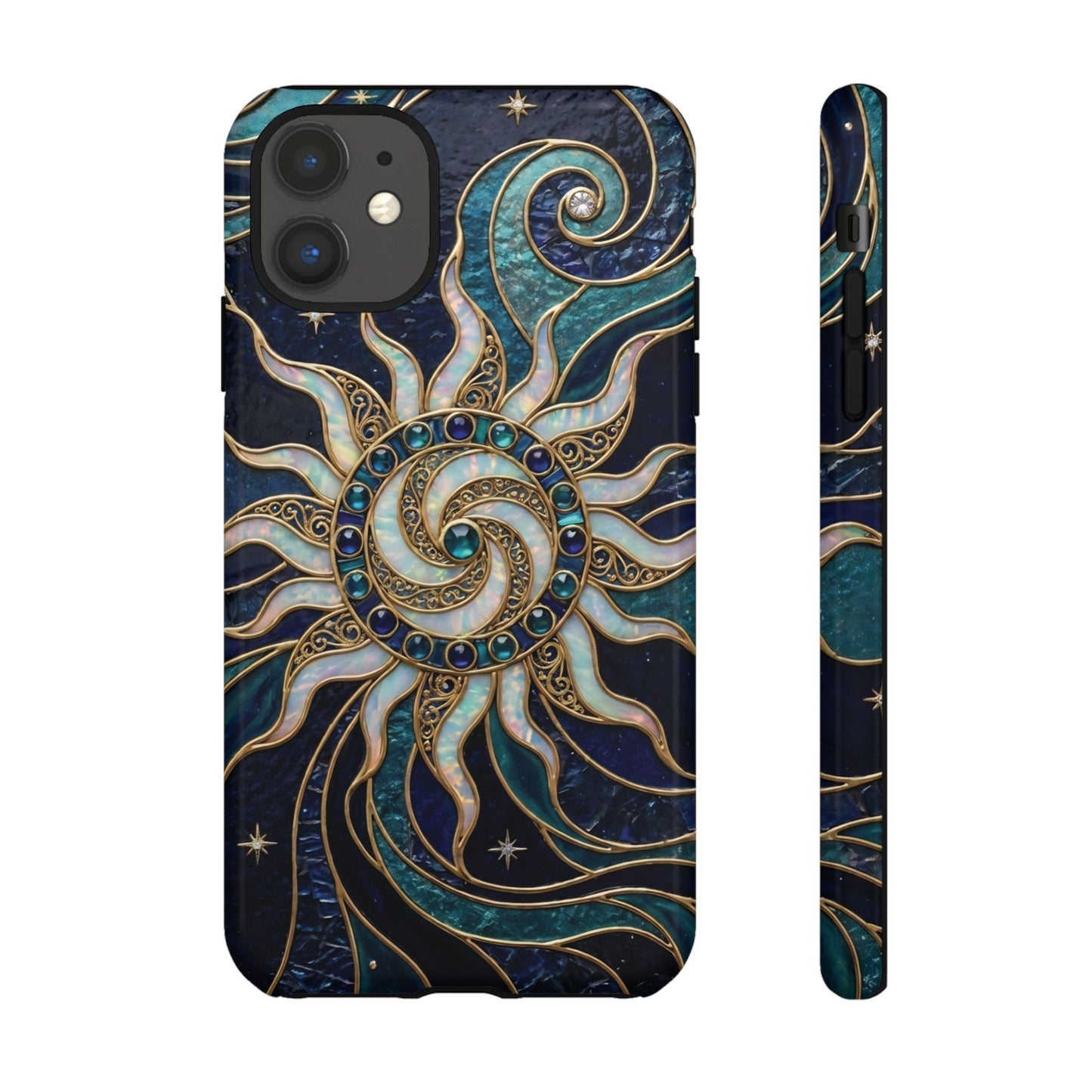 Elegant Teal & Gold Cosmic Sunburst Phone Case