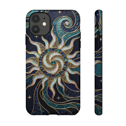Elegant Teal & Gold Cosmic Sunburst Phone Case