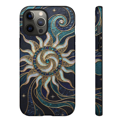Elegant Teal & Gold Cosmic Sunburst Phone Case