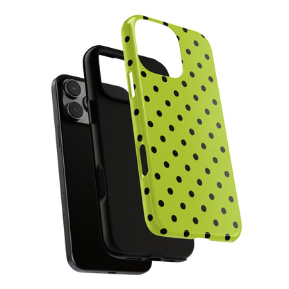 Trendy Neon Lime Green & Black Dot Pattern Phone Case - Green Phone Case