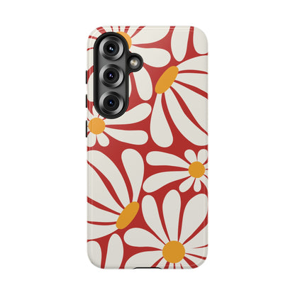 Retro Red Daisy Pattern Phone Case - Red Phone Case - Samsung Galaxy S25 / Glossy