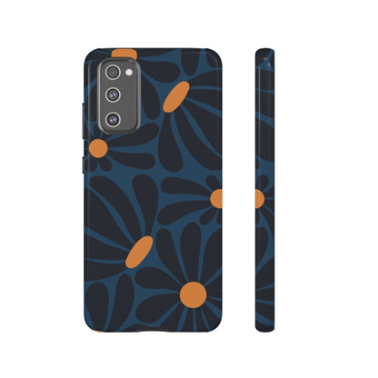 Samsung Galaxy S20 FE / Glossy Phone Case - ’Dark Blue & Orange Daisy Pattern’ Phone Case