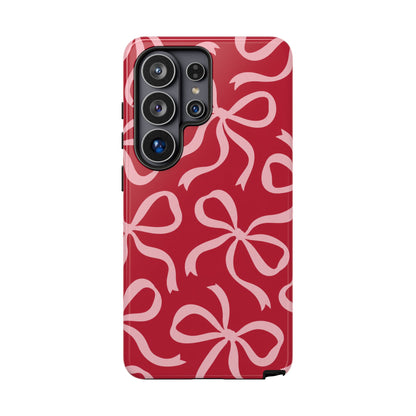 Bold Raspberry Red and Blush Pink Bow Pattern Phone Case