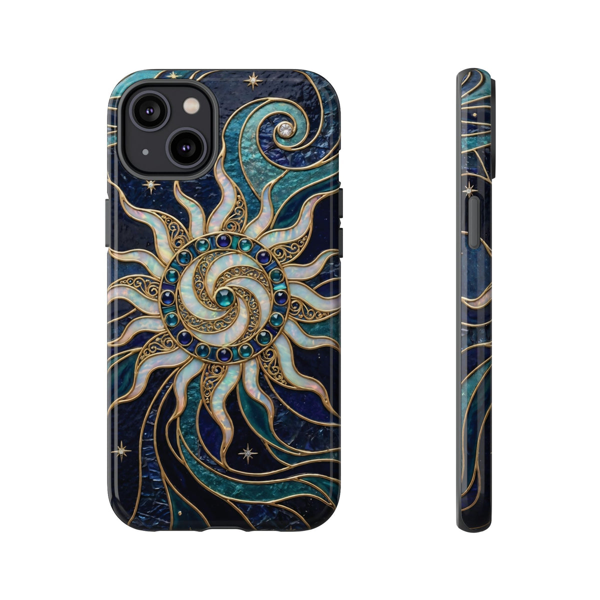 Elegant Teal & Gold Cosmic Sunburst Phone Case