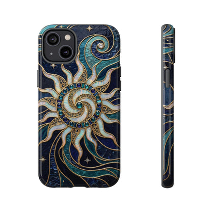 Elegant Teal & Gold Cosmic Sunburst Phone Case