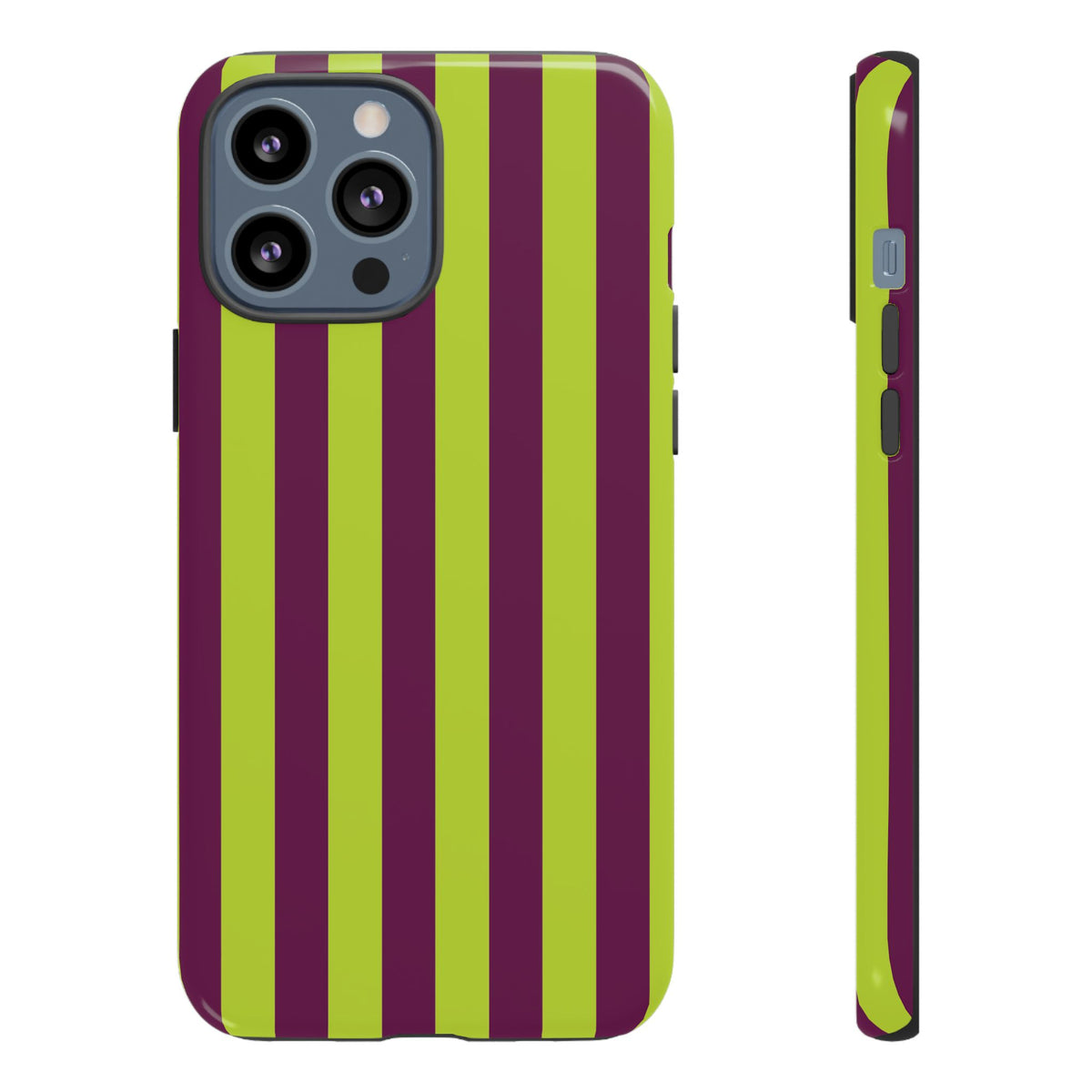 Trendy Neon Lime Green & Plum Stripe Pattern Phone Case - Green Phone Case - iPhone 13 Pro Max / Glossy