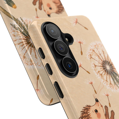 Whimsical Cream Hedgehog and Dandelion Phone Case - White Phone Case