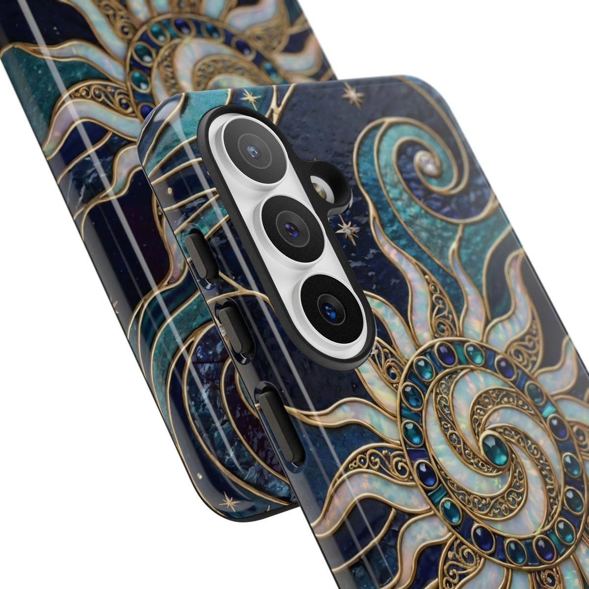 Elegant Teal & Gold Cosmic Sunburst Phone Case
