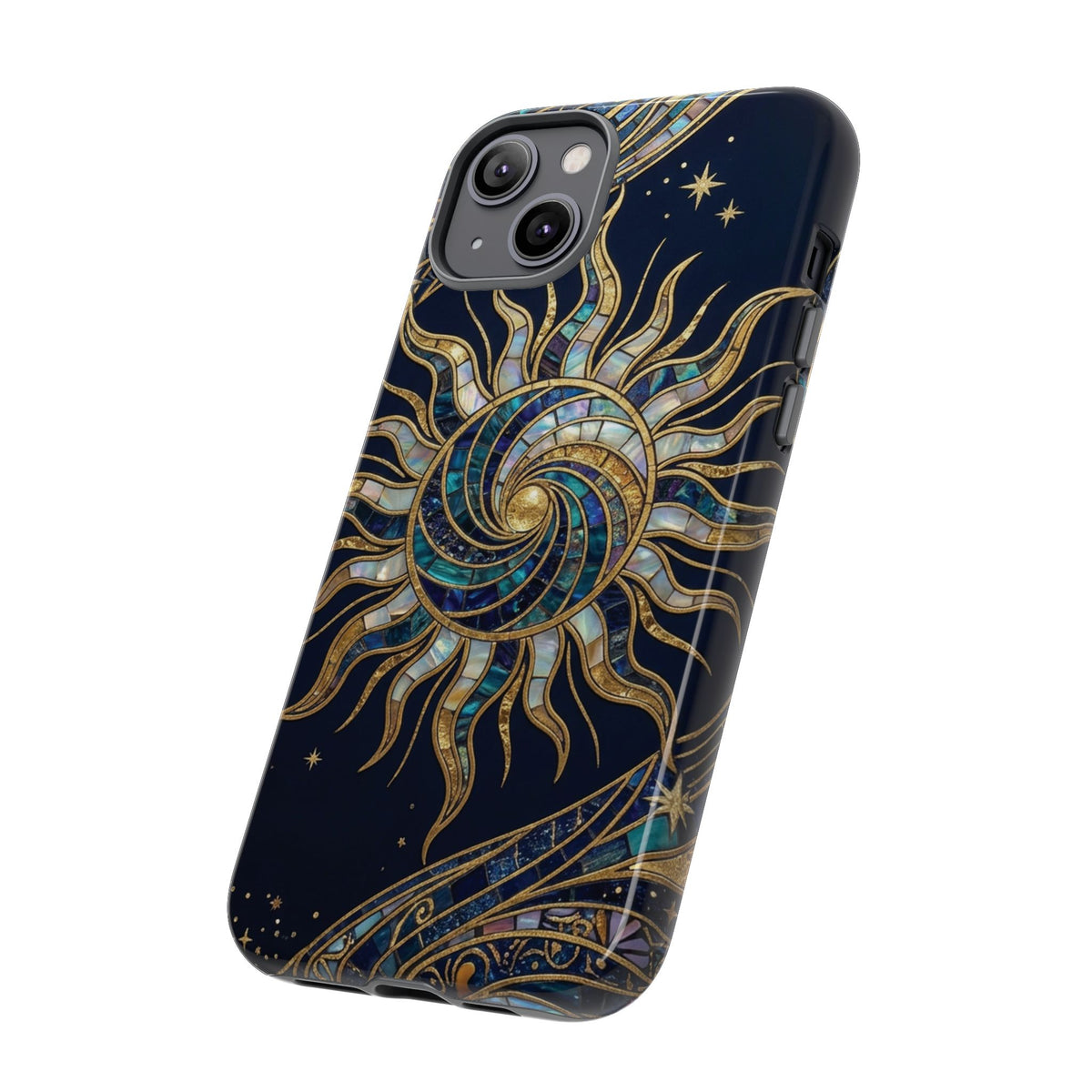 Elegant Navy & Gold Solar Spiral Phone Case