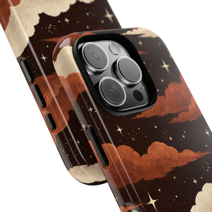 Illustrated Burnt Orange Clouds & Stars Phone Case