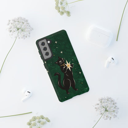 Forest Green Celestial Black Cat Phone Case - Green Phone Case