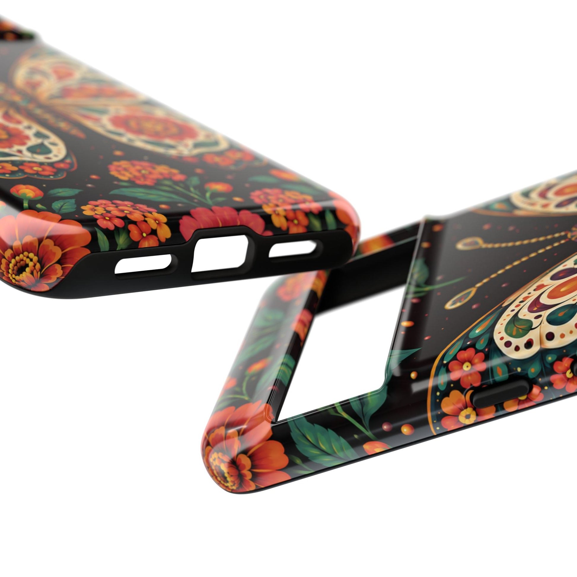 Vibrant Terracotta and Teal Calavera Butterfly Phone Case - Multicolor Phone Case
