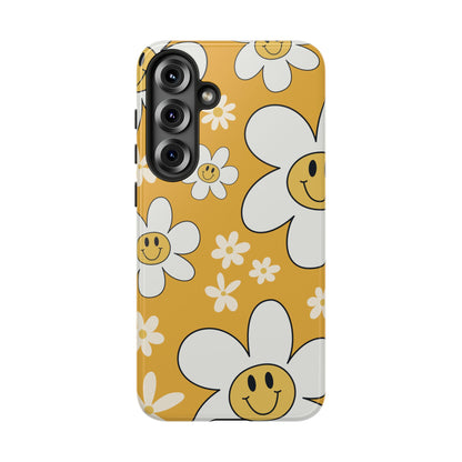 Fun Retro Daisy Pattern with Yellow Background Phone Case - Yellow Phone Case - Samsung Galaxy S25 Plus / Glossy