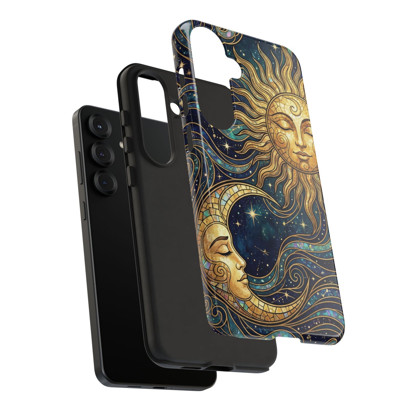 Elegant Teal & Gold Sun and Moon Phone Case
