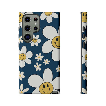Fun Retro Daisy Pattern with Blue Background Phone Case - Blue Phone Case - Samsung Galaxy S23 Ultra / Glossy