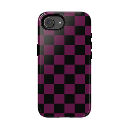 Trendy Plum & Black Checked Pattern Phone Case - Purple Phone Case - iPhone 17e / Glossy
