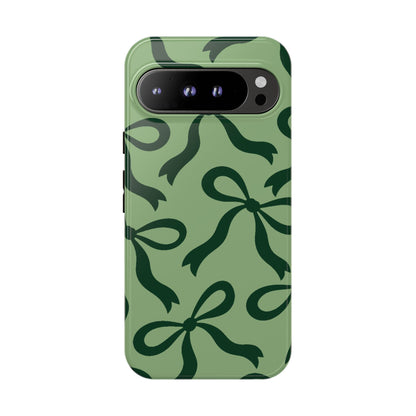 Bold Sage Green and Forest Green Bow Pattern Phone Case - Green Phone Case - Google Pixel 9 Pro XL / Glossy