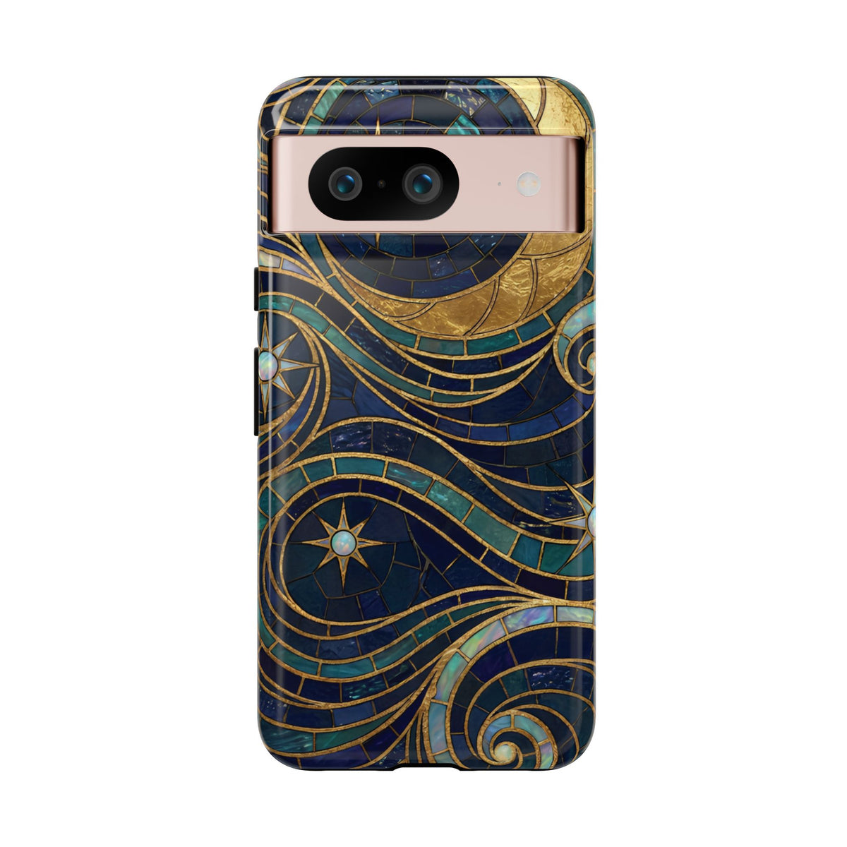 Elegant Navy & Gold Crescent Moon Mosaic Phone Case