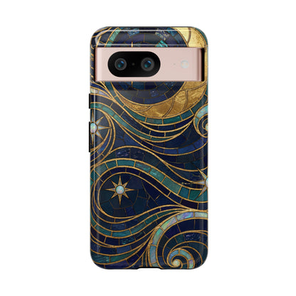 Elegant Navy & Gold Crescent Moon Mosaic Phone Case