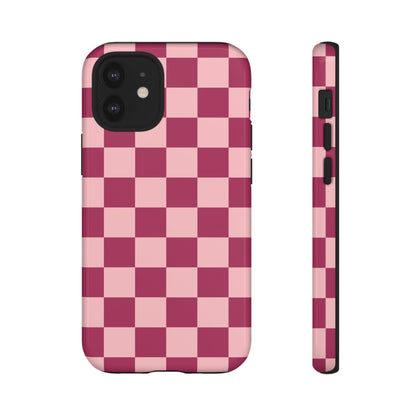 Pink Checked Pattern Phone Case - Pink Phone Case - iPhone 12 Mini / Glossy