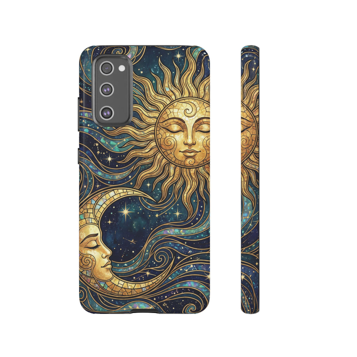 Elegant Teal & Gold Sun and Moon Phone Case