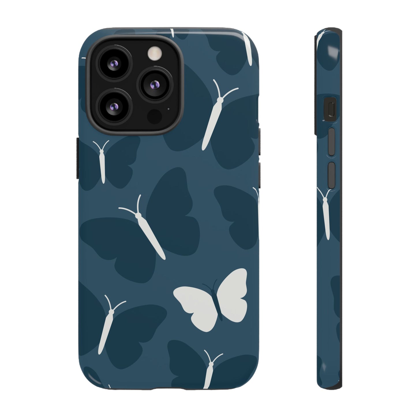 Minimalist Dark Blue Butterfly Pattern Phone Case - Blue Phone Case - iPhone 13 Pro / Glossy