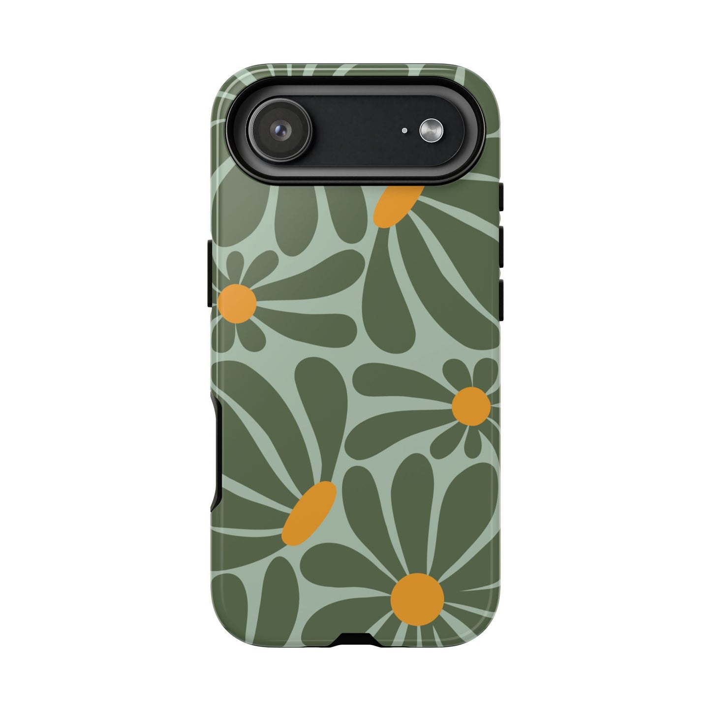 iPhone 17 Air / Glossy Phone Case - Retro Green Daisy Pattern Phone Case