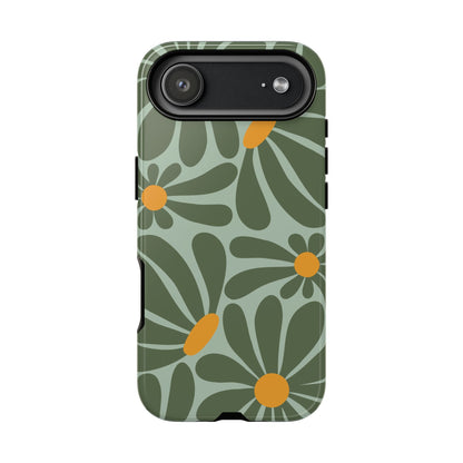 iPhone 17 Air / Glossy Phone Case - Retro Green Daisy Pattern Phone Case
