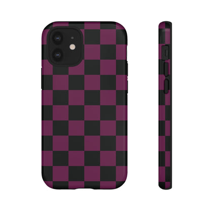Trendy Plum & Black Checked Pattern Phone Case - Purple Phone Case - iPhone 12 Mini / Glossy