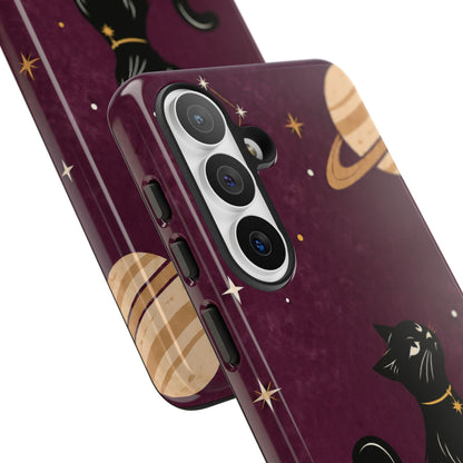 Whimsical Plum Celestial Black Cat Phone Case