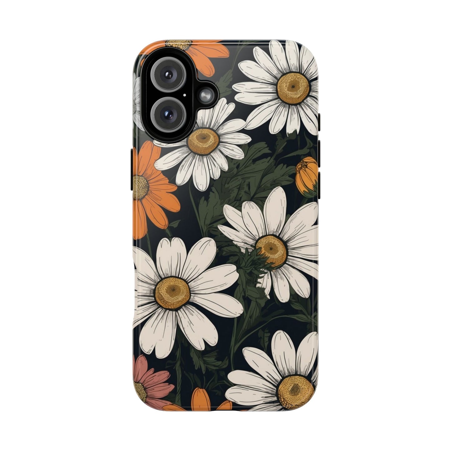 iPhone 16 Plus / Glossy Phone Case - Boho Chic Daisies Floral Pattern ’White Orange & Pink’ Phone Case