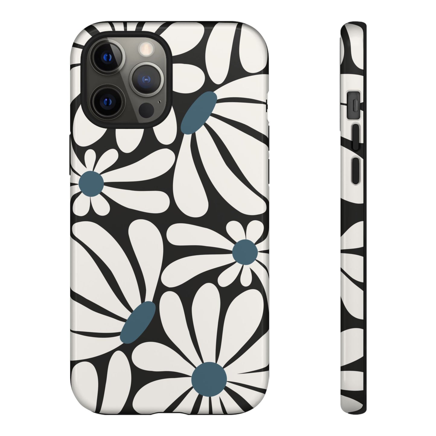 iPhone 12 Pro Max / Glossy Phone Case - Retro Black Daisy Pattern Phone Case