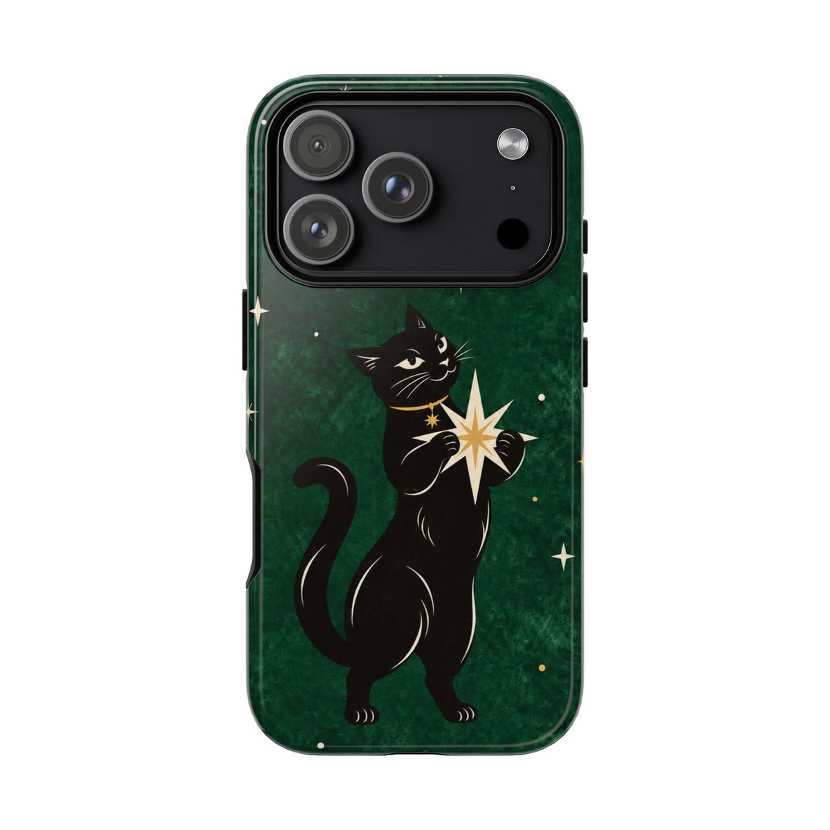 Forest Green Celestial Black Cat Phone Case - Green Phone Case - iPhone 18 Pro / Glossy