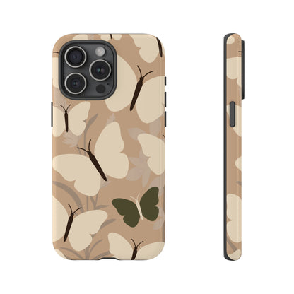 iPhone 15 Pro Max / Glossy Phone Case - Minimalist Beige Butterfly Pattern Phone Case