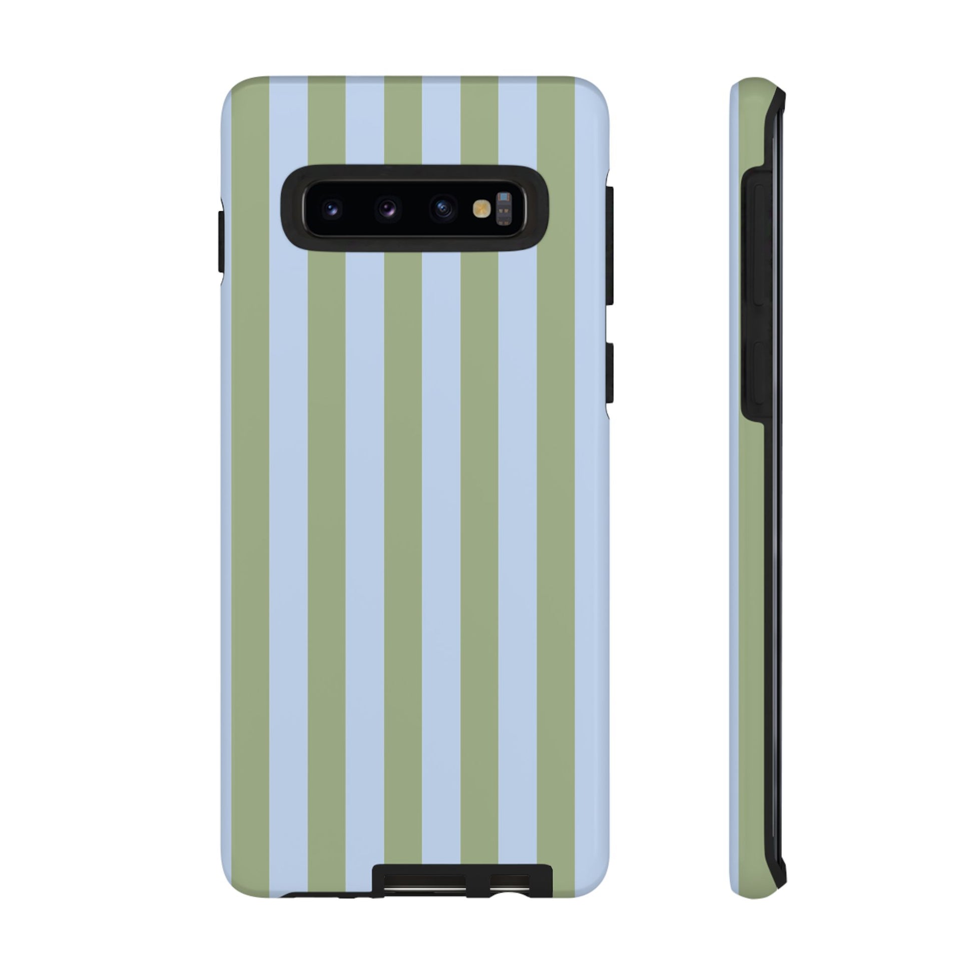 Trendy Ice Blue & Green Stripe Pattern Phone Case - Blue Phone Case